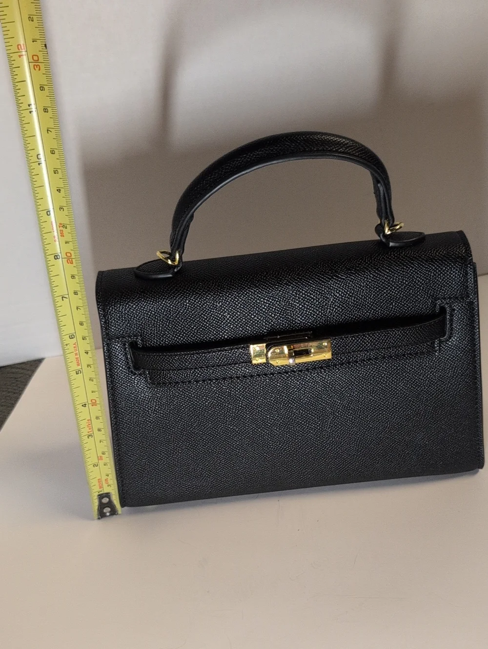 Kelly Inspired Classic Black Top-Handle Vegan Leather Satchel W/ Shoulder Strap